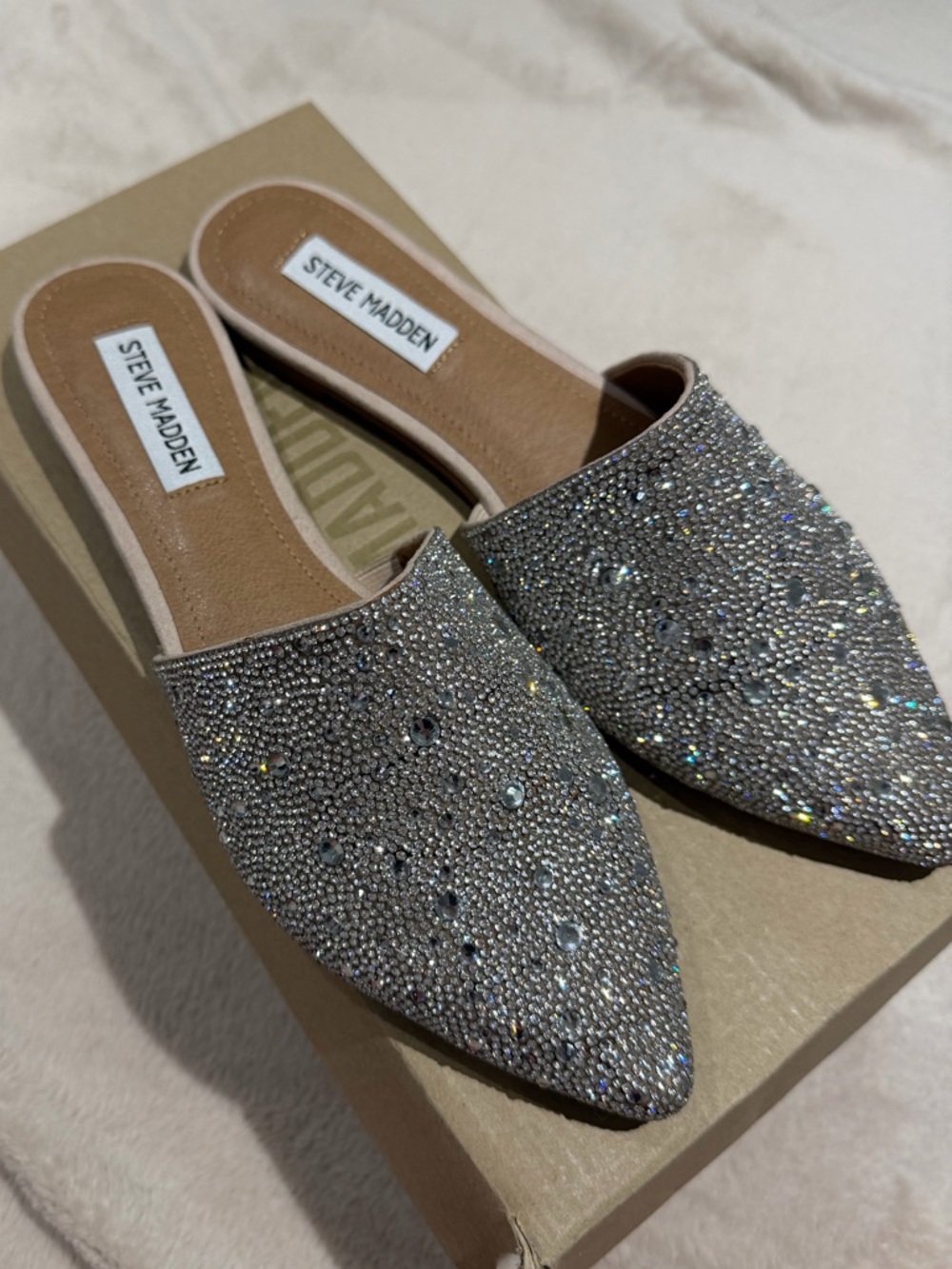 Steve Madden Silver Crystal Embellished Pointed Mules